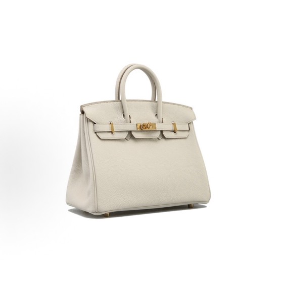 HERMES爱马仕 Birkin 25 金扣 铂金包手提包  女款 8L Beton 冰川白